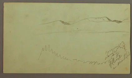 Dessin, chaîne de collines sur une plaine, peut-être 1868