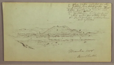 Dessin, collines, rivière, mars 1858