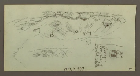 Dessin, sommet de colline avec rochers, peut-être 1868