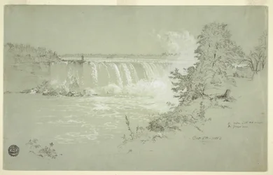 Dessin, chutes Horseshoe et île Goat de la Banque canadienne, 6 octobre 1856