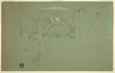 Dessin, intérieur du temple de Mismiyeh, Syrie, 28 avril 1868