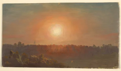 Dessin, paysage au coucher du soleil, 1860-70