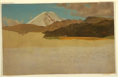 Dessin, mont Chimborazo et Guaranda, Équateur, mai ou juin 1857