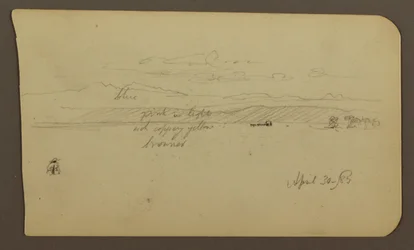Dessin, paysage de montagne, figure ; verso : paysage, 30 avril 1885