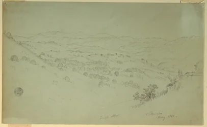 Dessin, paysage de montagne, Jamaïque, 1865
