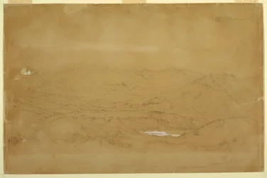 Dessin, paysage de montagne près de Guanojo et Guaranda, Équateur, 10 juin 1857
