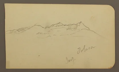 Dessin, chaîne de montagnes, Toluca ; verso : clocher, chaîne de montagnes, Toluca, 7 janvier 1885