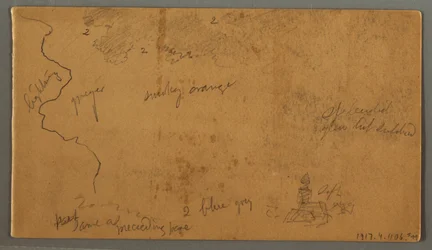 Dessin, montagnes sur une plaine, deux arcs-en-ciel, Autriche ou Bavière, 1868