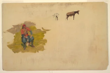 Dessin, Proche-Orient, homme, âne, 1868-69