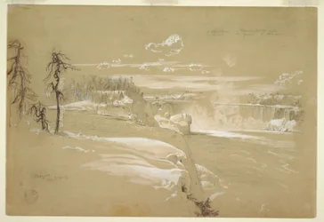 Dessin, chutes du Niagara en hiver, 21 mars 1856