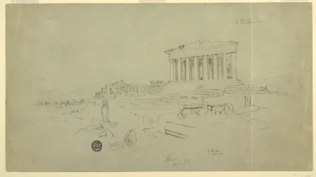 Dessin, Parthénon et Erectheion, Athènes, avril 1869