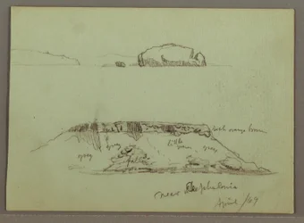 Dessin, Rochers devant la côte, Falaises rocheuses près de la côte, avril 1869