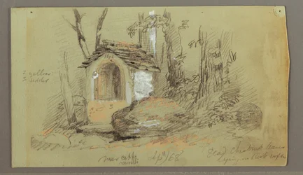 Dessin, sanctuaire dans les bois, septembre 1868