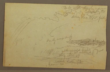 Dessin, étude du ciel, crêtes montagneuses, arc-en-ciel, années 1860