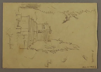 Dessin, entraîneur de scène, peut-être 1868-69