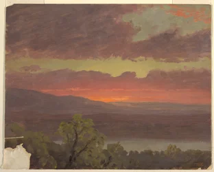Dessin, coucher de soleil à la Jamaïque, Antilles, 1865-66
