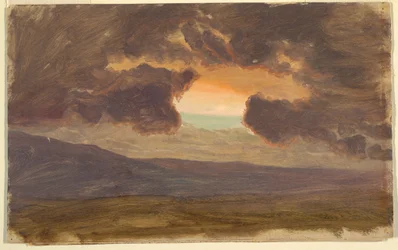 Dessin, Coucher de soleil sur des collines dénudées, 1870-80
