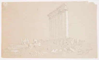 Dessin, Temple de Jupiter au lever du soleil, Baalbek, 7 mai 1868