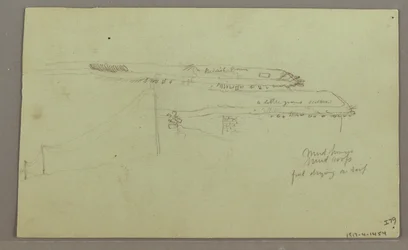 Dessin, deux têtes, ruines, peut-être 1868