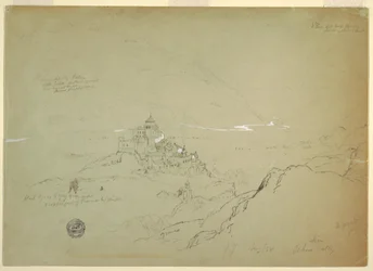 Dessin, vue de Sien dans la vallée du Rhône, août 1868