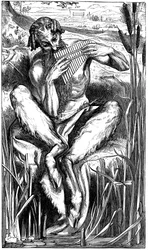 Pan jouant de ses pipes, gravure sur bois, Londres, 1862