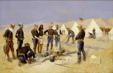 Rôtir le bœuf de Noël dans un camp de cavalerie, vers 1892