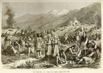 Une fête à Thèbes, celle du carême de la Vierge, réunissant tous les habitants de la ville et des environs, chaque famille tue un mouton pour l