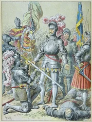 Bataille de Pavie : François Ier, vaincu, remet son épée au chevalier Charles de Lannoy en 1525