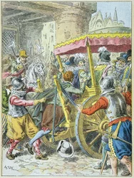 Assassinat du roi Henri IV par François Ravaillac dans la rue de la Ferronnerie à Paris, le 14 mai