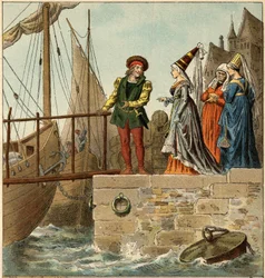Chanson populaire : « A Nantes est arrivé ». Illustration (détail) par Frédéric Théodore Lix (1830-1897) dans « Chansons et rondes enfantines des provinces de la France »