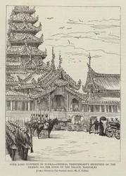 Avec Lord Dufferin en Birmanie, réception du vice-roi par le général Prendergast sur les marches du palais, Mandalay
