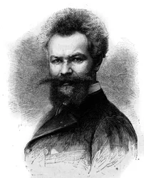 Portrait de Mihály Munkácsy, peintre hongrois. Gravure dans « Le Monde Illustré » n°1306 du 8 avril 1882