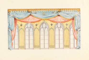 Dessin, décoration de fenêtre, probablement pour le mur est de la salle de musique, Pavillon royal, Brighton, 1820