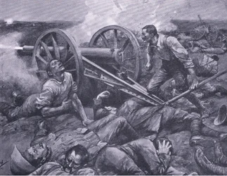 La défense de Dewetsdorp : manœuvrer un canon de 15 livres seul, illustration de Après Pretoria : La Guerre de guérilla