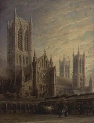 Cathédrale de Lincoln depuis les cloîtres, 19ème siècle