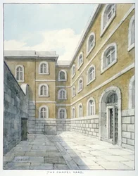 La cour de la chapelle dans la prison de Newgate, Old Bailey, City de Londres, 1840