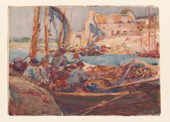 Bateaux de pêche à la sardine à Concarneau, Bretagne, vers 1900 (aquarelle sur papier)