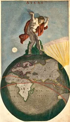 Atlas soutenant la voûte céleste, prenant appui sur la Terre