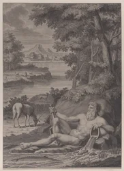 Dieu de la rivière dans un paysage, 1725