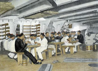 Marine française, fin XIXe siècle : Le repas des marins - Bibl. des Arts déco.