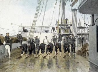 Marine française, fin XIXe siècle : Lavage du pont - Bibl. des Arts déco.
