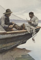 Sur La Canche, Pêcheurs raccommodant leurs filets