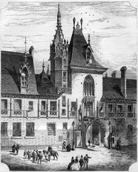 Architecture gothique du XVe siècle : façade de la cour intérieure de la maison de Jacques Cœur (1395-1456), marchand français. Bourges, Cher (18)