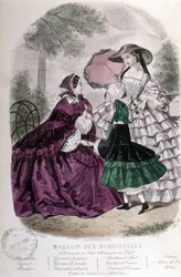 2 femmes et une fille: Mode - dans "Magazine des damoiselles". 1858
