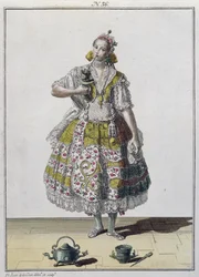 Une dame créole de Lima, Pérou (gravure en couleur)