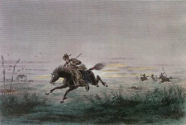 Un postier du Pony Express américain attaqué par des Amérindiens