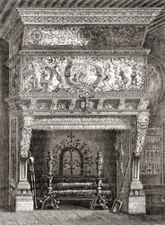 Une cheminée Renaissance au Musée de Cluny, Paris, France, de 