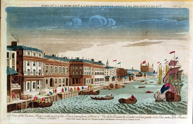 Vue de la Douane avec une partie de la Tour, prise de la Tamise, Londres, milieu du XVIIIe siècle