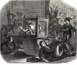 Une bande de farceurs empêche Marie-Thérèse Le Vasseur (1721-1801), en costume pour le Carnaval, d