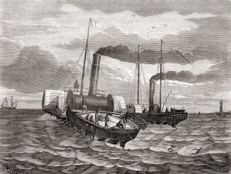 Une première tentative en 1850 par la Anglo-French Telegraph Company de John Watkins Brett pour poser la première ligne sous la Manche, de Douvres à Calais, en utilisant les remorqueurs convertis Goliath et Widgeon, de 